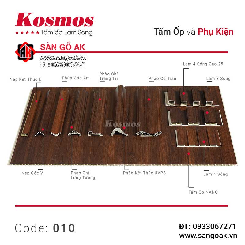 Tấm ốp lam 4 sóng thấp PVC Kosmos 4S150X9-010